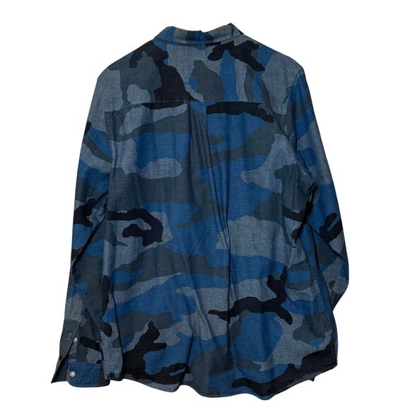 Stussy VTG Casual Button Front Shirt Blue Camouflage Long Sleeve Mens Size Large - Picture 2 of 11